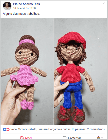 amigurumi de bailarina e menino de boné